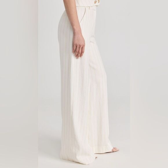 L'Agence Pilar Wide Leg trouser linen Pant cream metallic gold pin stripe 2. NWT - Picture 2 of 13